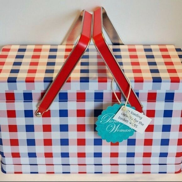 Rare - NWT The Pioneer Woman Gingham
Red & Blue Checks Metal Basket - Picture 2 of 3